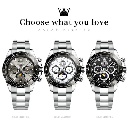 OLEVS 6654 Luxury Mens Watch Chronograph Automatic Mechanical Wristwatch Waterproof Luminous Top Brand Watch for Man Date Sport