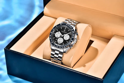 Zegarek PAGANI DESIGN Moon – luksusowy męski chronograf kwarcowy w sportowym stylu, szafirowe szkło z powłoką antyrefleksyjną, luminescencyjny wyświetlacz