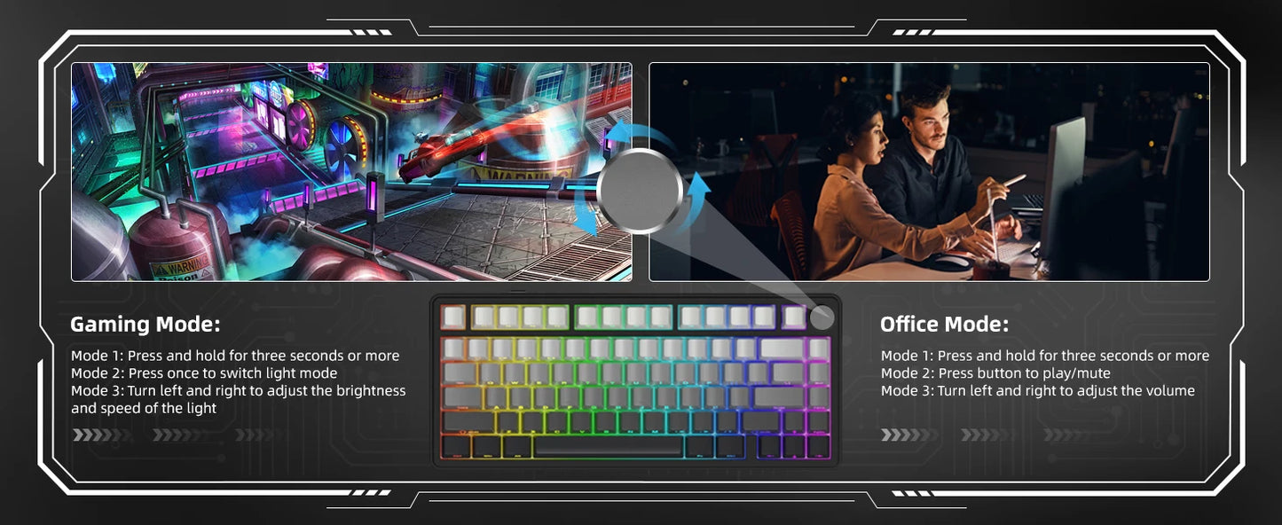 ATTACK SHARK X85 Tri-Mode Gasket Mechanical Keyboard 75% Wireless Hot Swappable RGB Gaming Keyboard with CNC Knob, 5-Layer Sound Dampening & NKRO