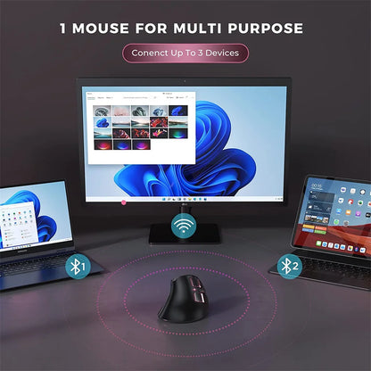 Mouse vertical wireless Jomaa 2.4G+Bluetooth pentru Apple Mac, laptop, notebook, 9 butoane, reîncărcabil, mouse gaming pentru PC și iPad
