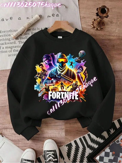 Sweatshirts Fortnite Series para Criança, Modernas para Rapazes e Raparigas, Tops Pullover de Manga Comprida para Outono/Inverno, Roupa Infantil Cartoon, Presentes de Aniversário