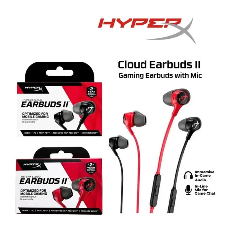 HyperX Cloud Earbuds II Wired Gaming Earphones with Microphone, 3.5mm Gaming Earbuds for PC Mobile Nintendo Switch, High-Fidelity In-Ear Headphones