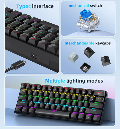 61 Keys RGB Mechanical Keyboard Wired K61 Mini Keyboard 60% Portable Black,White, Red/Blue Switch for Gaming\Work