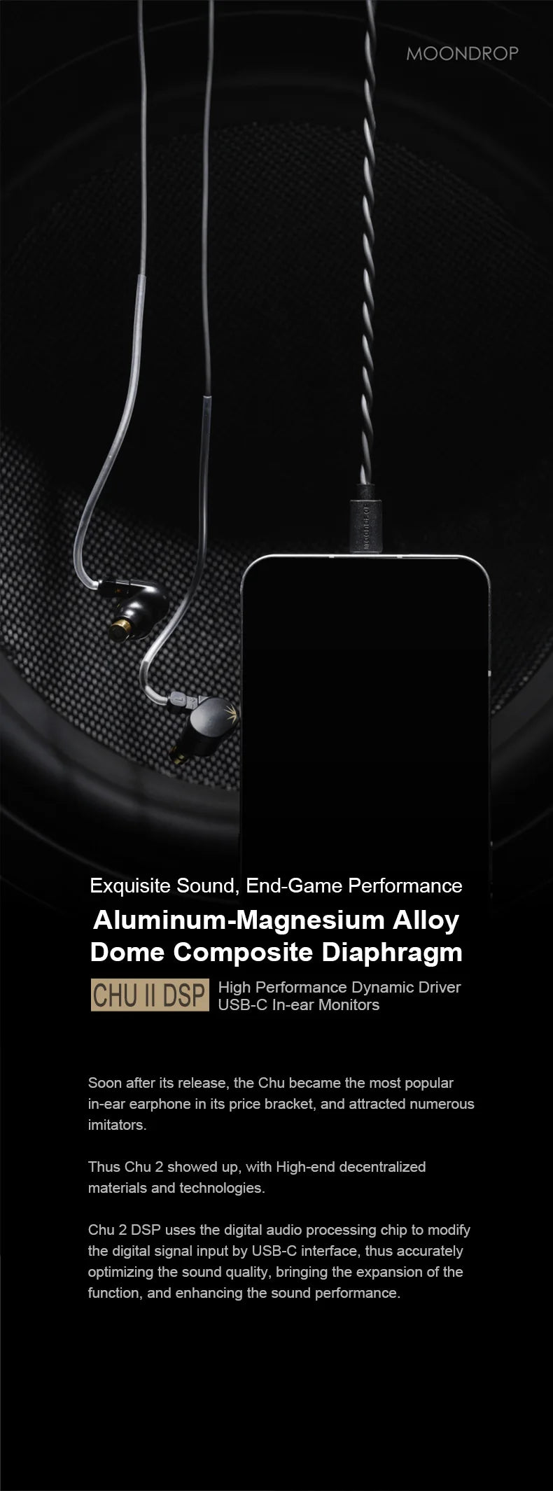 Moondrop Chu II DSP 10mm High-performance Dynamic Driver IEMs Earphones Wired Earbuds TYPE-C With Microphone Earphone