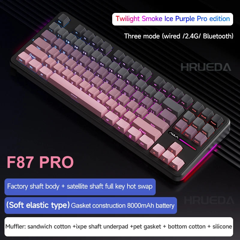 AULA F87 Pro Mechanical Keyboard 2.4g/Usb/Bluetooth Tri Mode Wireless 87 Key 5 Layer Silencing Filling Suitable For Gam Original
