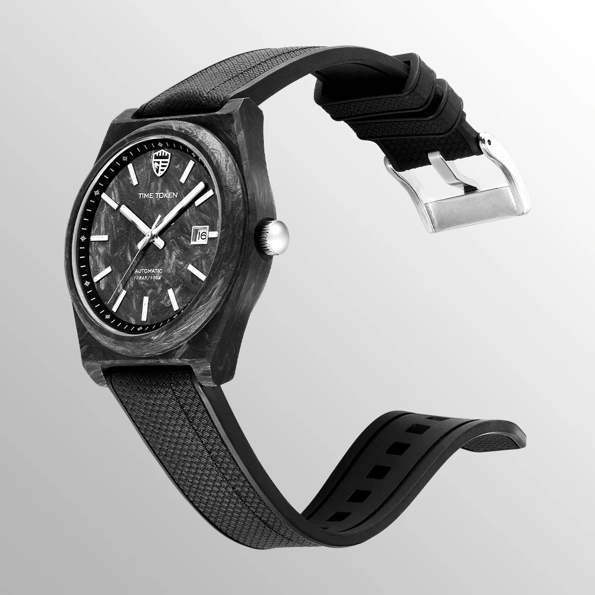 TIME TOKEN  Limited Edition 41mm Luminous Magic Carbon Fiber Men's Automatic Mechanical Watches Calendar Miyota8215 Movement