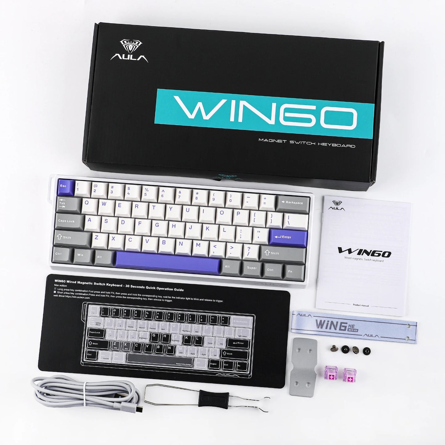 AULA WIN60 HE/WIN60 HE MAX 60% Hot-Swap Tray-Mount Structure Wired Mechanical Keyboard with Hall Effect Magnetic Switch