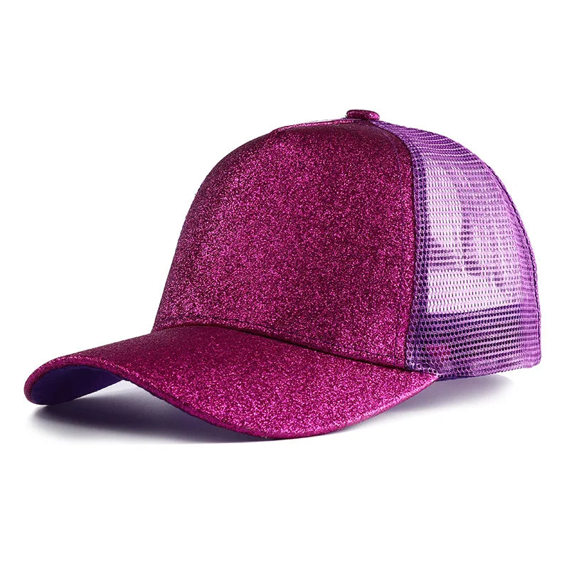 2023 New Summer Glitter High Ponytail Baseball Cap Female Snapback Hat Casual Black White Pink Mesh Trucker Caps for Women Gorra