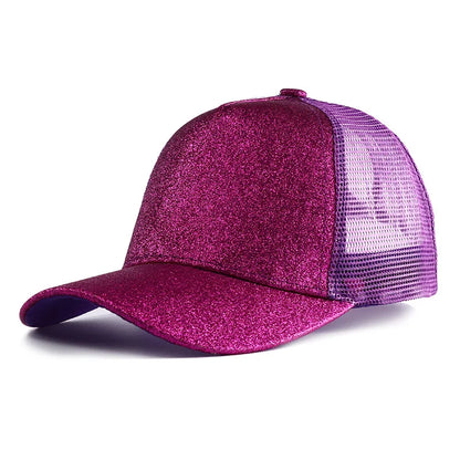 2023 New Summer Glitter High Ponytail Baseball Cap Female Snapback Hat Casual Black White Pink Mesh Trucker Caps for Women Gorra
