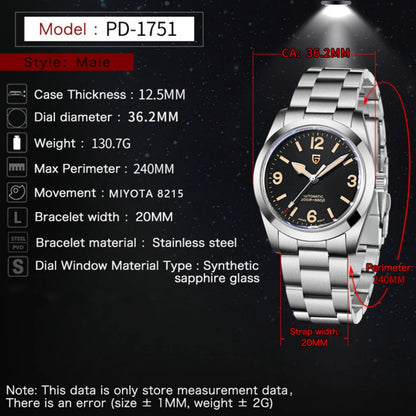 PAGANI DESIGN 2026 New 36MM Men Automatic Mechanical Watches Sapphire Stainless Steel AR Coating 20Bar Clock Watch for