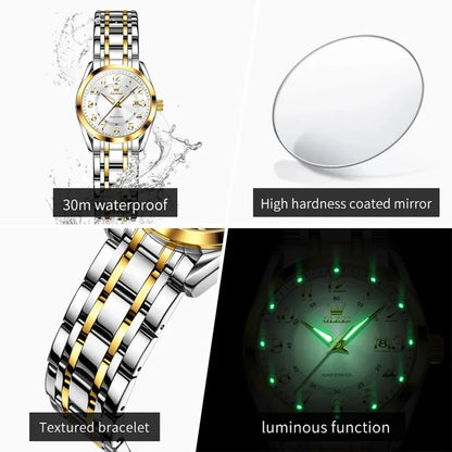 OLEVS Luxury Fashionable Ladies Quartz Watch Waterproof Wristwatch with Arabic Numerals Date Feature And Set Bracelet for Women