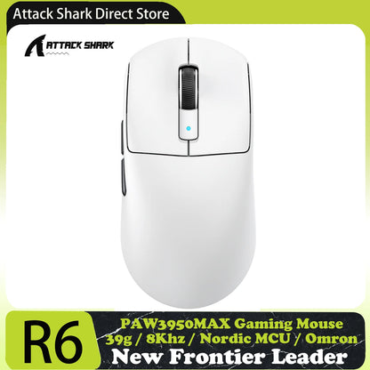 ATTACK SHARK R6 PAW3950MAX Ασύρματο Gaming Ποντίκι, 8Khz Polling, Υπερελαφρύ 39g, Nordic 52840 MCU, Οπτικοί Μικροδιακόπτες Omron