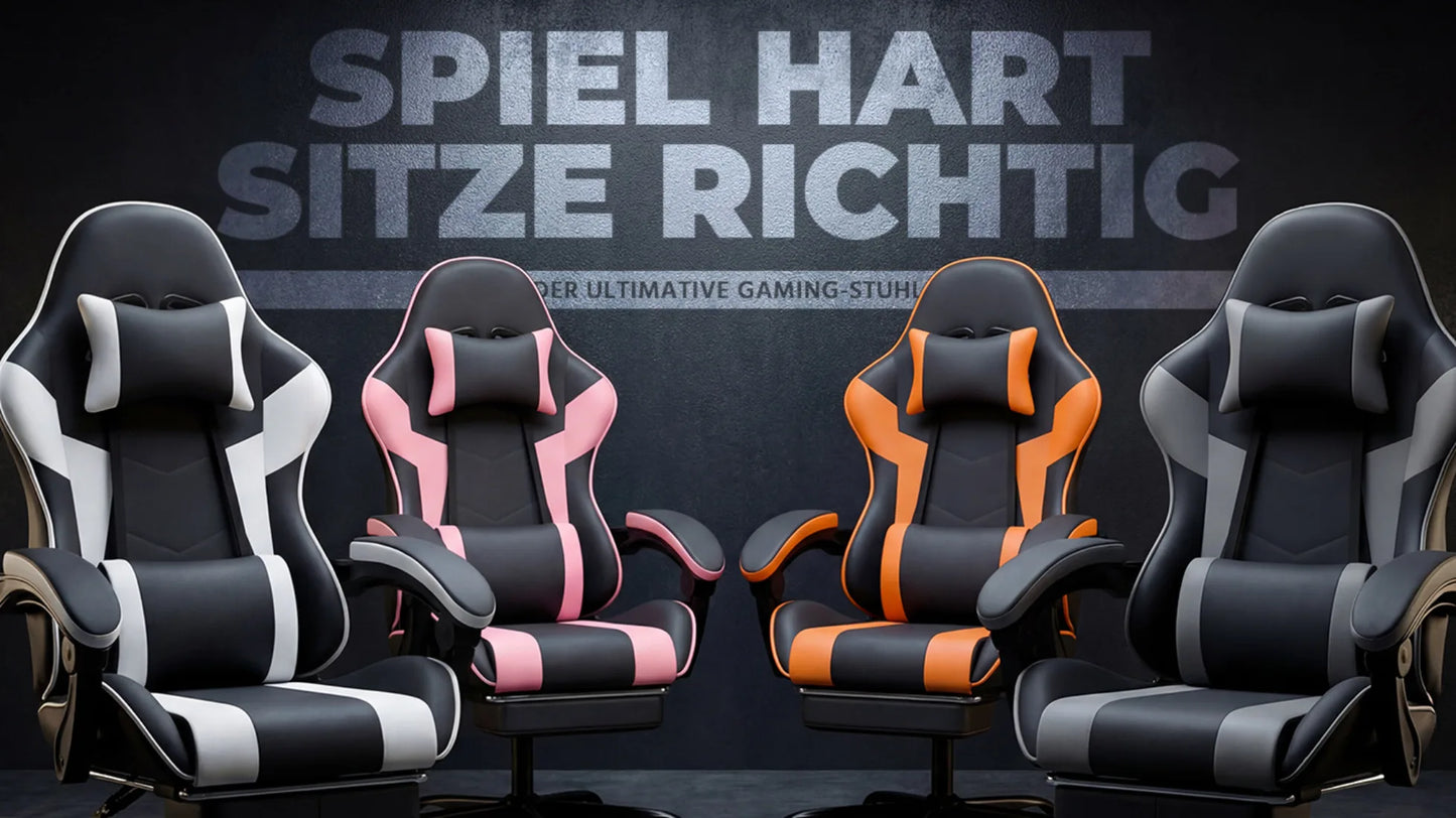 Ergonomic PU Leather Gaming Chair with Lumbar Support, Adjustable Reclining Gaming Chair, Footrest, 200KG Heavy Duty Computer Chair