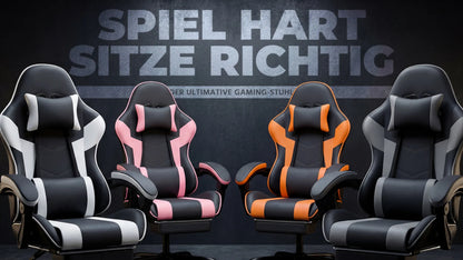 Ergonomic PU Leather Gaming Chair with Lumbar Support, Adjustable Reclining Gaming Chair, Footrest, 200KG Heavy Duty Computer Chair
