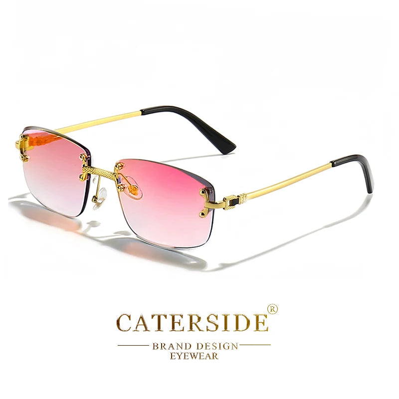 CATERSIDE Punk Rectangle Sunglasses Men Women Luxury Designer Rimless Gradient Lens Metal Sun Glasses For Men Sports 2024 UV400