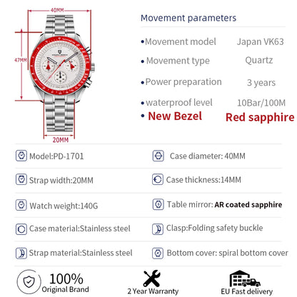 PAGANI DESIGN AK Project Mars Men's Watches Top Luxury Quartz Watch For Men AR Sapphire Speed Sport Chronograph Automatic Date