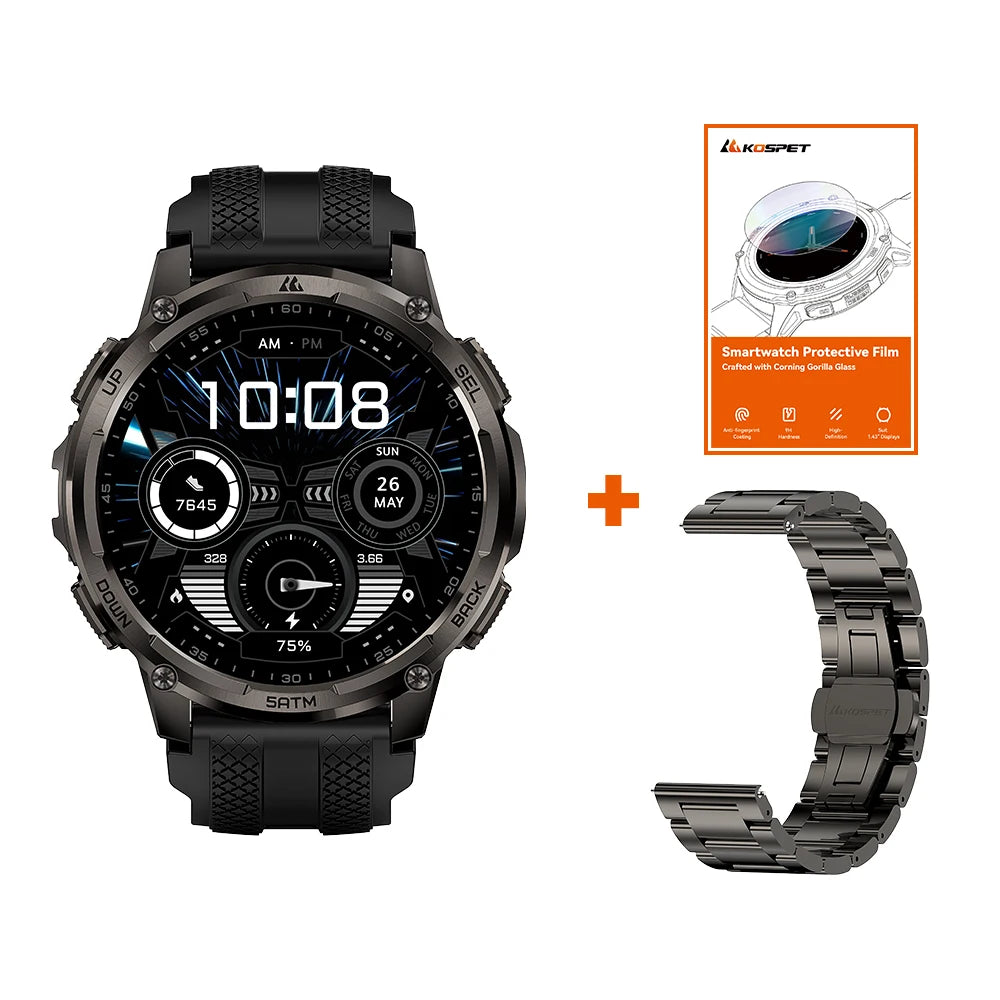 KOSPET TANK T4C Men's Outdoor Watch Rugged GPS  50M Waterproof Military Spec with Integrated Flashlight and Activity Tracking