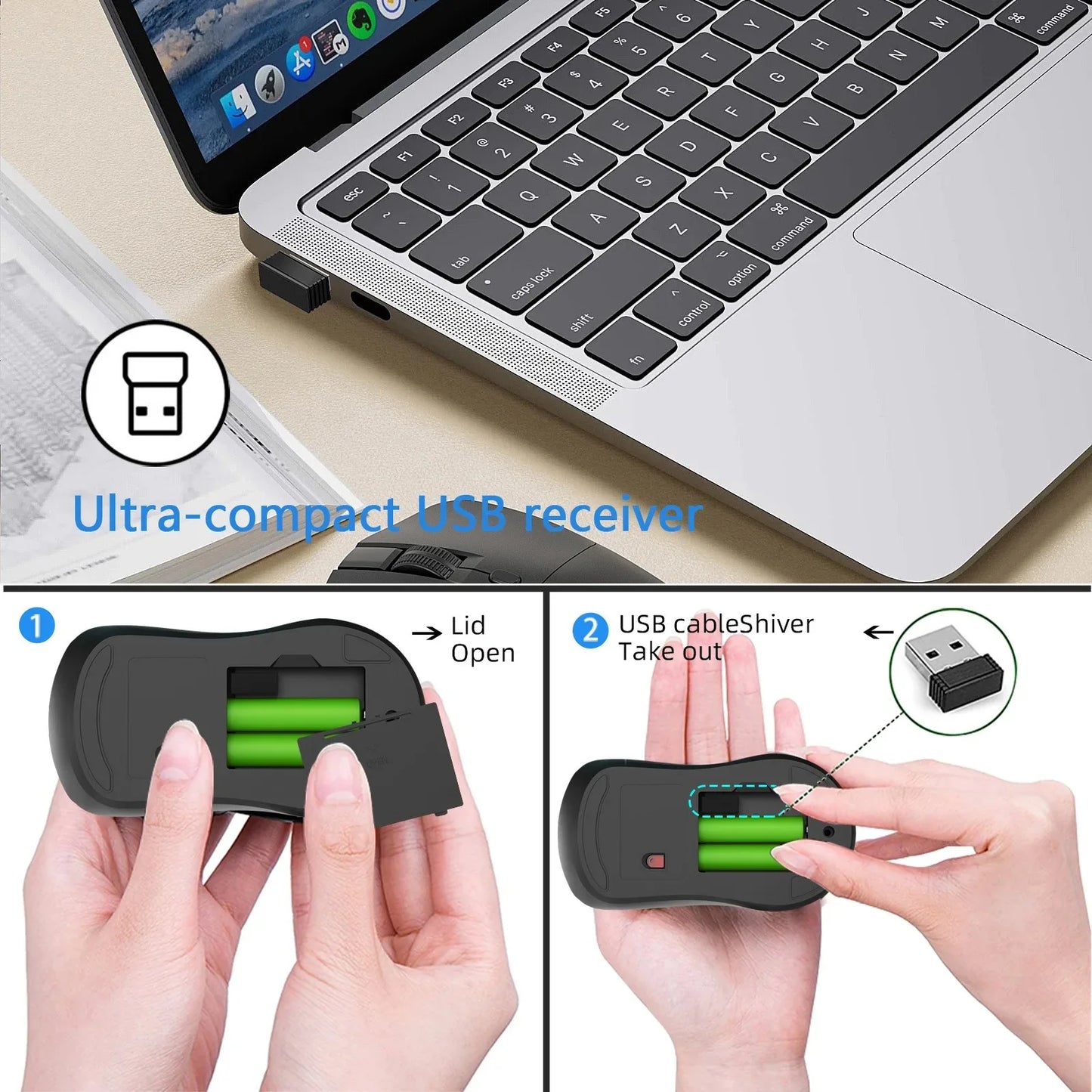 Brezžična miška 2.4G, ergonomska gaming miška, polnilna miška 800/1200/1600DPI za e-šport, pisarno, namizne računalnike in prenosnike