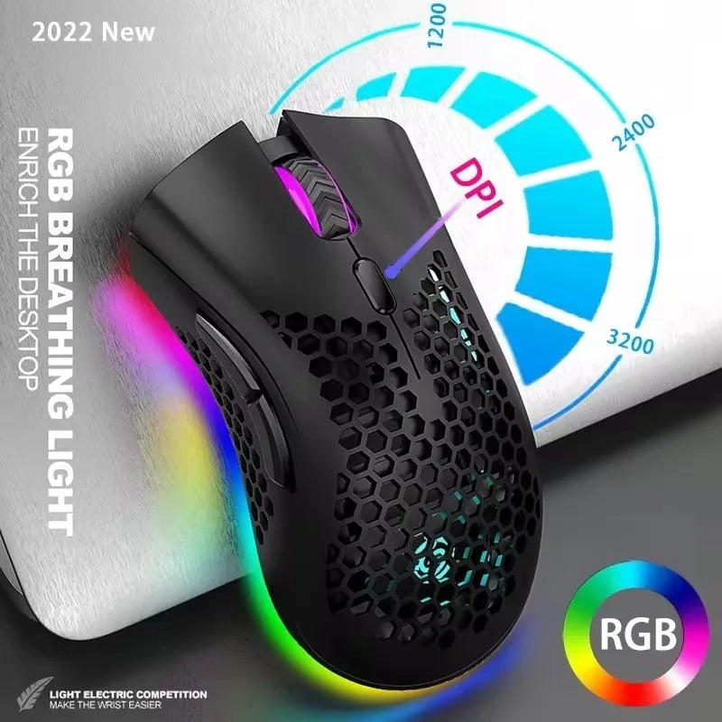BM600 Rechargeable Wireless Gaming Mouse, 2.4G RGB Honeycomb Gaming Mouse with 12000 DPI, 7 Programmable Buttons, USB Gaming Mouse for PC & Laptop