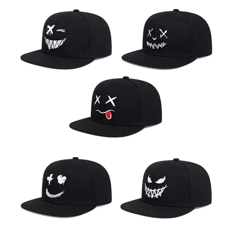 Wide-Brim Baseball Cap 100% Cotton, UV Protection Adjustable with Grin Embroidery & Face Slimming Design