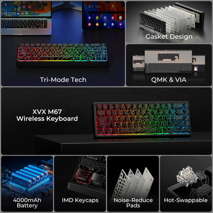 XVX Wireless Mechanical Keyboard M67 JadeStone With IMD-Tech Keycaps Tri-Mode Topographic White Gamer Keyboard Gasket Design
