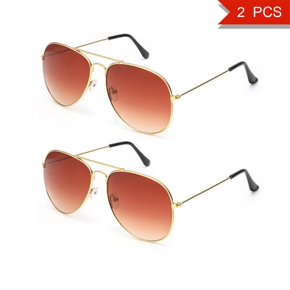 2 PCS Classic Aviator Sunglasses Gold Metal Frame UV100 Protection Trendy Eyewear For Men Women Daily Driving Outdoor Activities