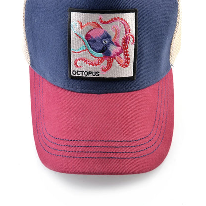 Casquette de baseball unisexe avec écusson pieuvre pour hommes et femmes – Casquettes trucker à fermeture à pression quatre saisons – Casquette de sport décontractée et respirante pour les activités de plein air