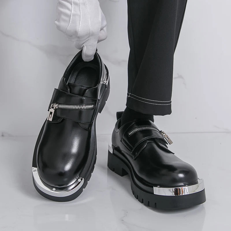 Men's thick soled leather shoes Designer's personalized style Leisure Party Office Outdoor Fashion Street Black white shoes