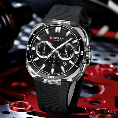 Orologio da uomo CURREN – Nuovo modello di lusso al quarzo, cinturino in silicone, stile sportivo, multifunzione, impermeabile, luminescente, con datario e cronometro.