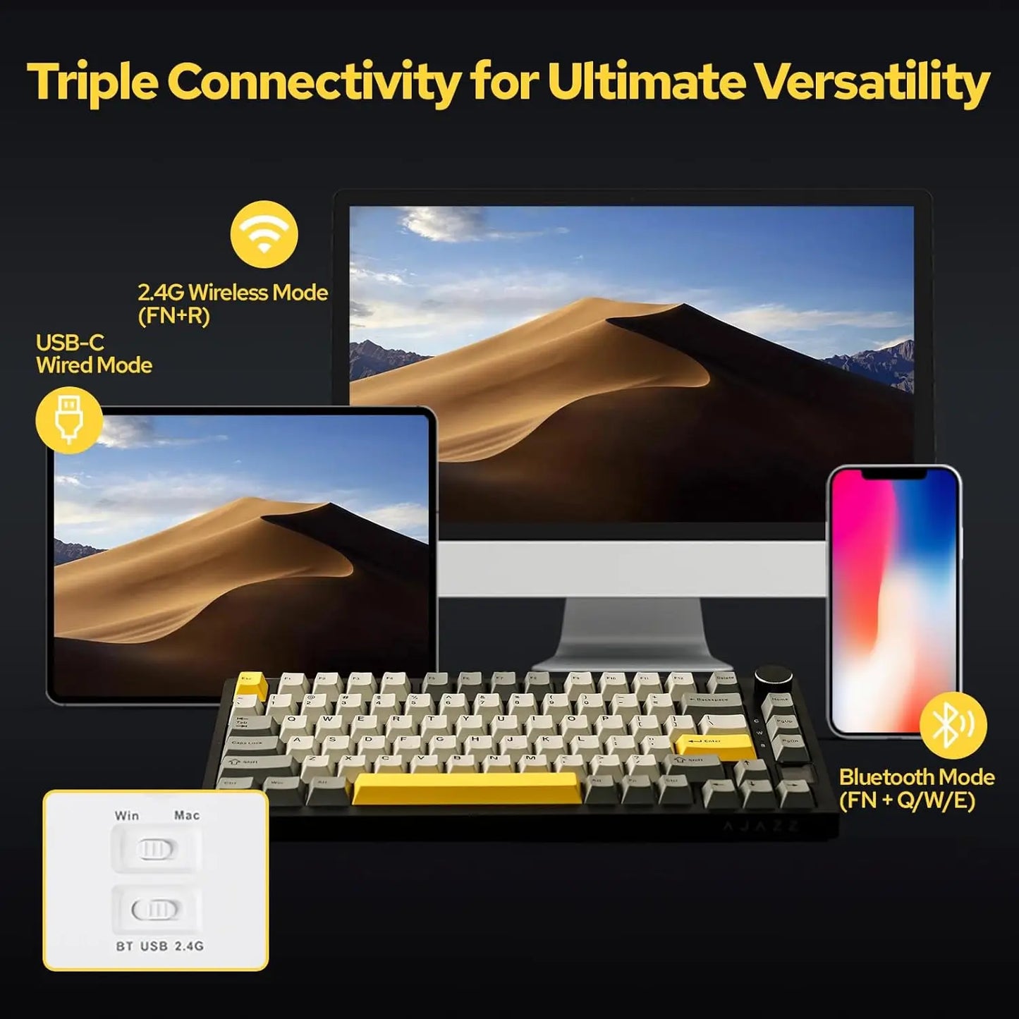 AK820 PRO AJAZZ 0.85TFT Screen Mechanical Keyboard Custom GlF image 3 Modes Hot-Swap