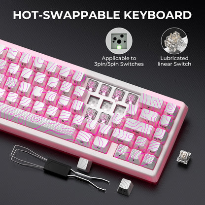 XVX M67 JadeStone Mechanical Keyboard 65% Tri-Mode Wireless Keyboard, Hot Swappable RGB Mechanical Keyboard with IMD Keycaps, Gasket Mount Gaming Keyboard