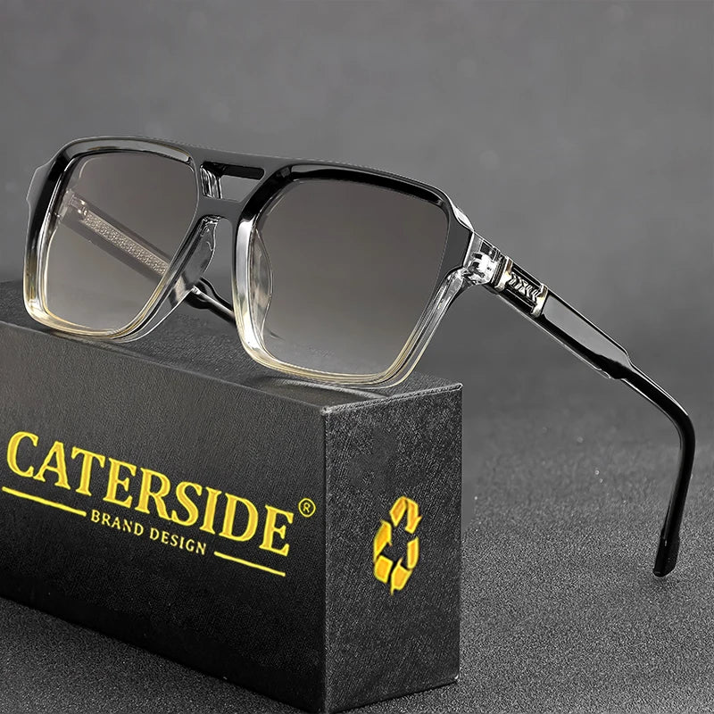 CATERSIDE Retro Square Sunglasses Men Punk Flat Top Double Bridge High Quality Sun Glasses for Women Party Festival Gifts