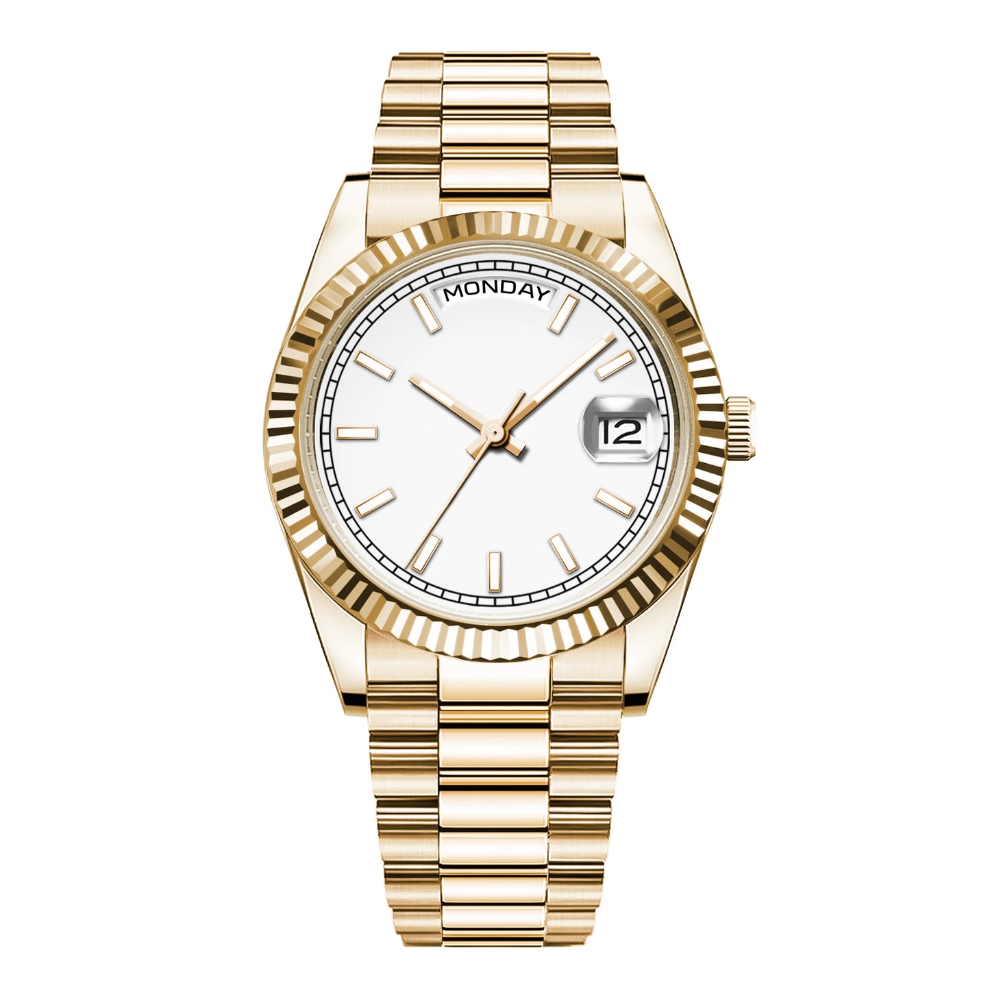 CORGEUT NH36 Mechanical Men's Watch Date of the Week Show President Chain Strap Steel Case Watch Threaded Arc Bezel waterp