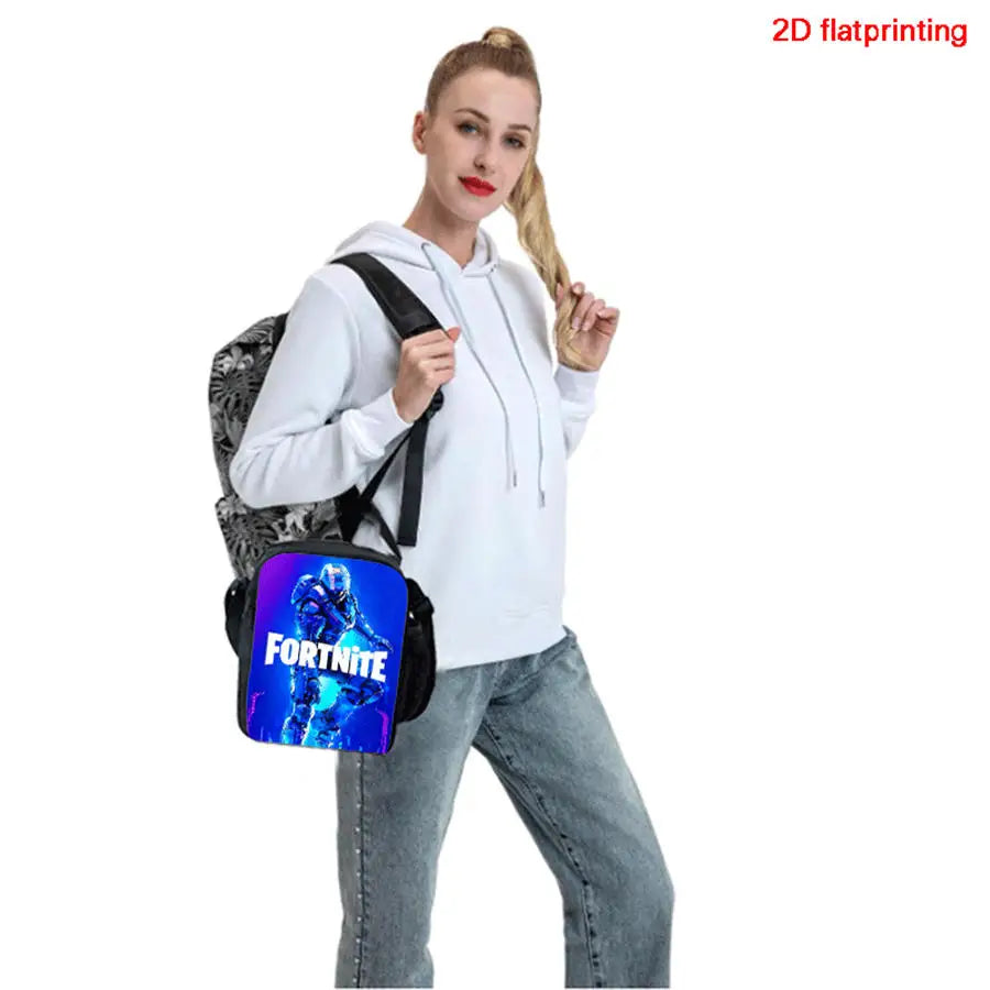 Cartoon FORTNITE Insulated Cooler Lunch Bag Cute Portable Lightweight Picnic Bag for Boys & Girls Age 5-10 Kids Daily Food Bag