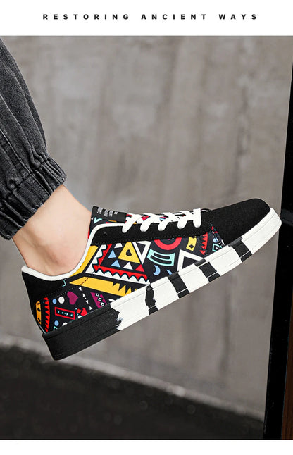 Pánské sportovní běžecké boty YRZL z plátna s geometrickým stylem, šněrovací tenisky pro páry, módní skate boty pro muže s graffiti potiskem