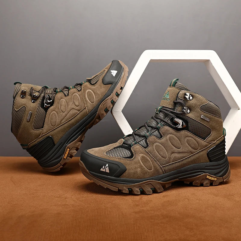 HIKEUP High-Top Herren-Wanderstiefel Winter Outdoor Schuhe Schnürung Rutschfeste Sportliche Freizeit-Trekkingstiefel Herren Wildleder Warme Schuhe
