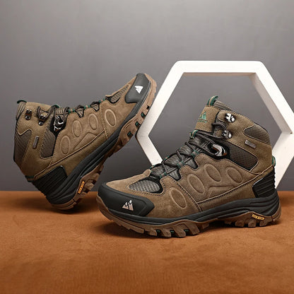 HIKEUP High-Top Herren-Wanderstiefel Winter Outdoor Schuhe Schnürung Rutschfeste Sportliche Freizeit-Trekkingstiefel Herren Wildleder Warme Schuhe