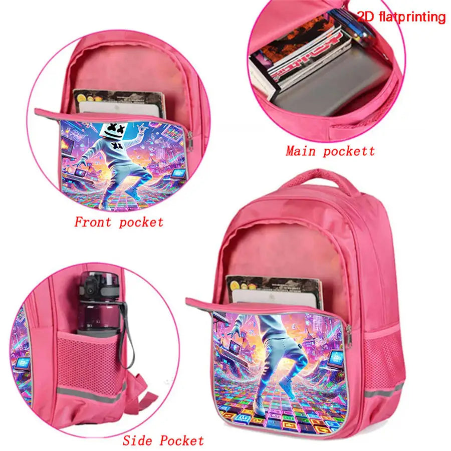 Mochila FORTNITE de 16 polegadas, resistente e leve, bolsos duplos com fecho, estilo cartoon para rapazes e raparigas dos 6 aos 10 anos, porta-chaves 3D impresso grátis