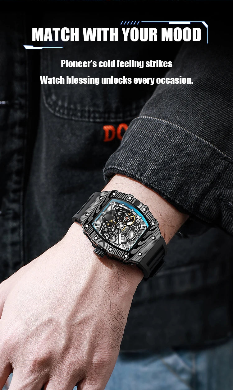 MUSANFIGO barrel shaped design, luxurious fully automatic mechanical men's watch, waterproof and luminous trendy watch