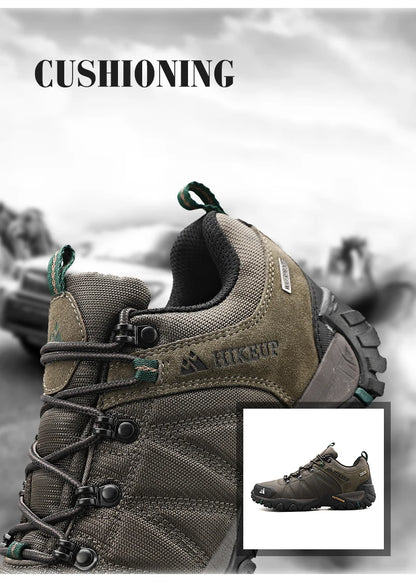 HIKEUP miesten neljän vuodenajan vaelluskengät – ulkoiluun ja urheiluun, aitoa nahkaa, kulutusta kestävät kiipeilykengät, kumipohjaiset trekking-sneakerit