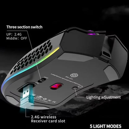BM600 Rechargeable Wireless Gaming Mouse, 2.4G RGB Honeycomb Gaming Mouse with 12000 DPI, 7 Programmable Buttons, USB Gaming Mouse for PC & Laptop