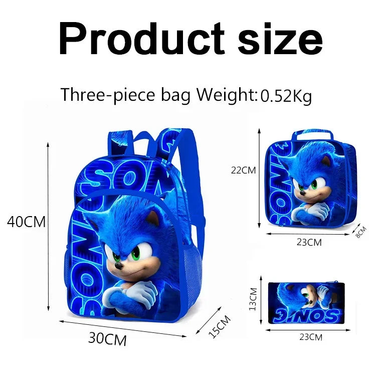2025 New Arrival Sonic School Bag Lunch Bag Pencil Case Boys Girls Daily Use Book Cartoon Book Bags For Kids Christmas Gift