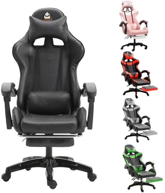Ergonomic Gaming Chair with Lumbar Support, PU Leather Office Chair, Adjustable Height Computer Chair with Headrest, 360° Swivel