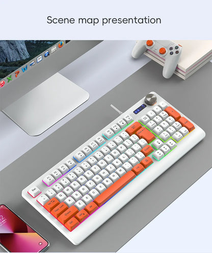 93 Keys Wired Gaming Keyboard with RGB Backlight Multi-Function Knob Color Matching Mechanical Feel Keyboard for PC Laptop Gamer