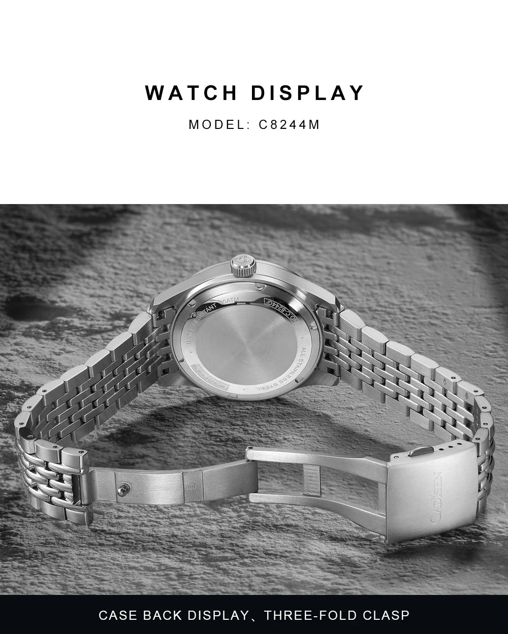 CADISEN Automatic Mechanical Watch Man Silver Business Casual Waterproof Watch Japan MIYOTA 8215 Movement Domed Glass Mens Watch