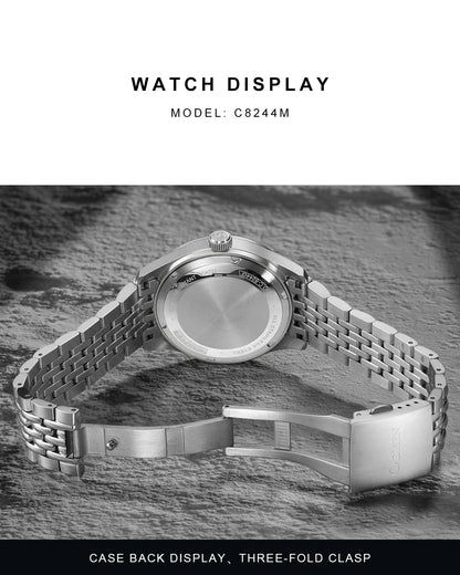 CADISEN Automatic Mechanical Watch Man Silver Business Casual Waterproof Watch Japan MIYOTA 8215 Movement Domed Glass Mens Watch
