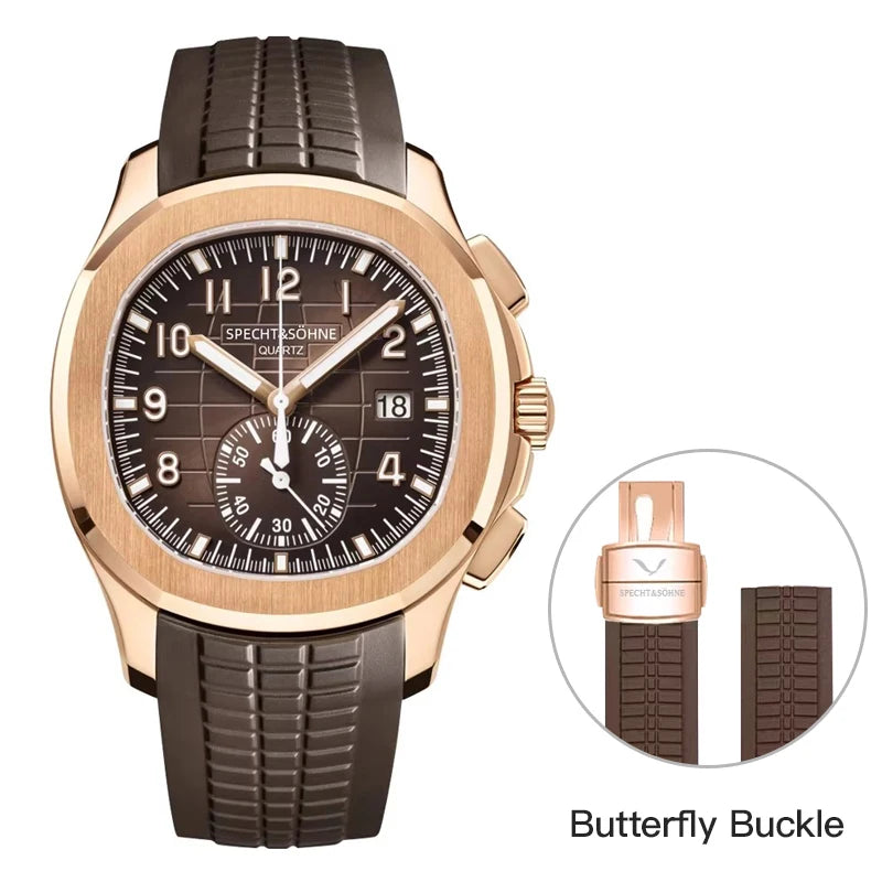 2025 Specht & Söhne Luxury Sports Quartz Watch Japan VD53 Chronograph Stainless Steel Watch Rubber Strap Reloj Hombre Waterproof