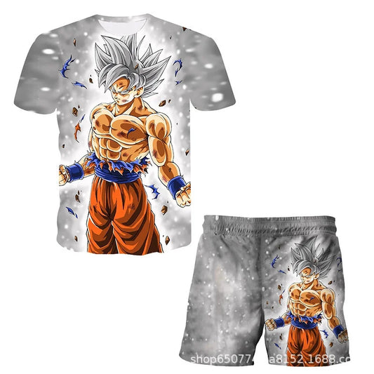 2026 Dragon Ball T-shirt Children's Top T-shirt Shorts Two Piece Set Summer Boys T-shirt+Shorts Set