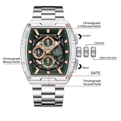 NAVIFORCE Top Brand Men's Watches Luxury Tonneau Quartz Wristwatch Waterproof Chronograph Watch for Men 2025 Auto Date Clock