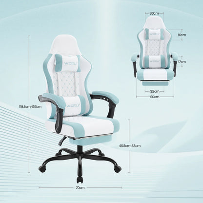 WOLTU snurrbar datorstol med massagefunktion, ergonomisk kontorsstol med kudde och fotstöd, höjdjusterbar gamingstol